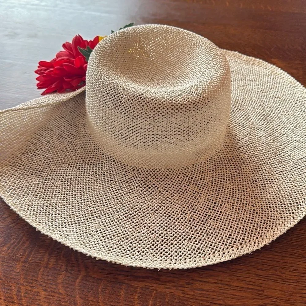 Vintage DKNY Light‎ Cream Straw Wide Brim Derby Hat Medium - Picture 6 of 11